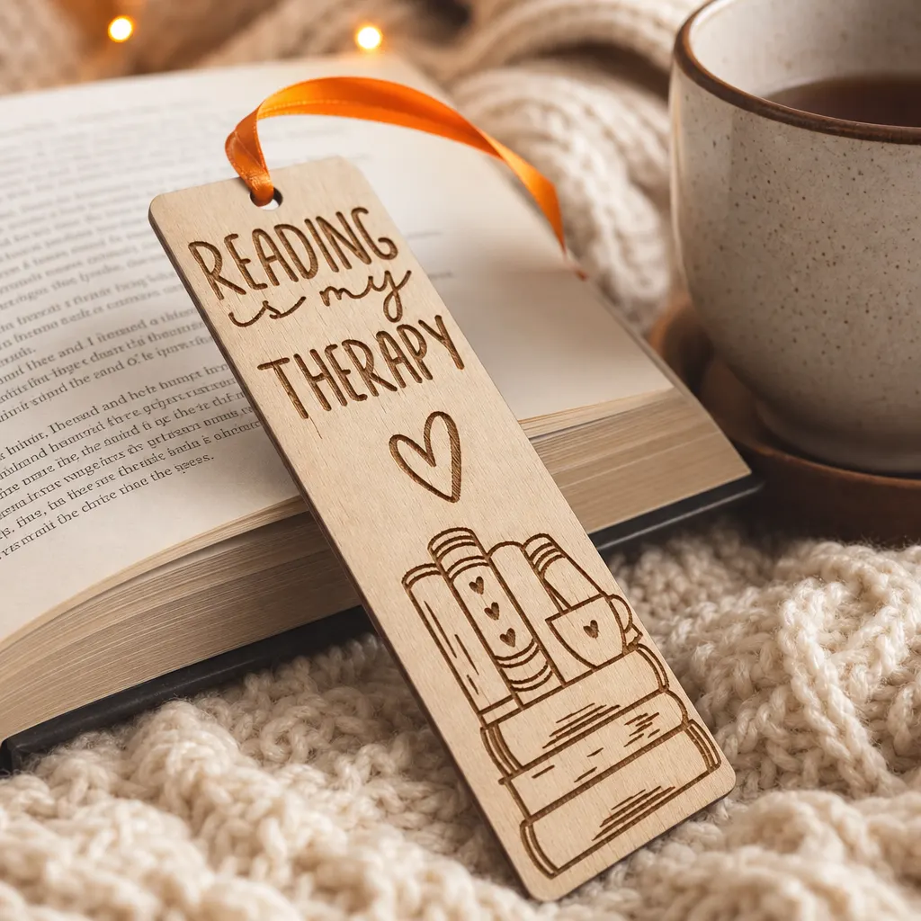 Дървен книгоразделител „Reading is my therapy“ — снимка 2