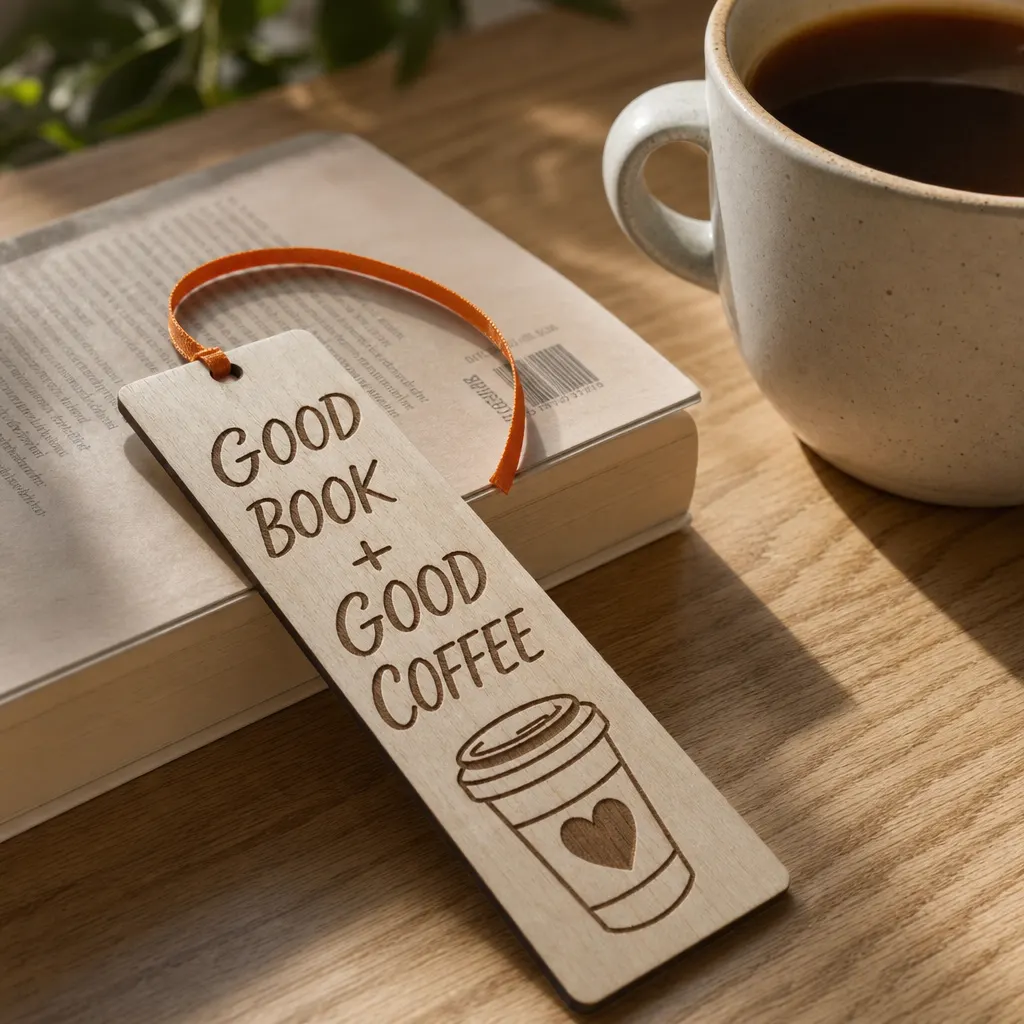 Дървен книгоразделител „Good book + good coffee“ — снимка 2